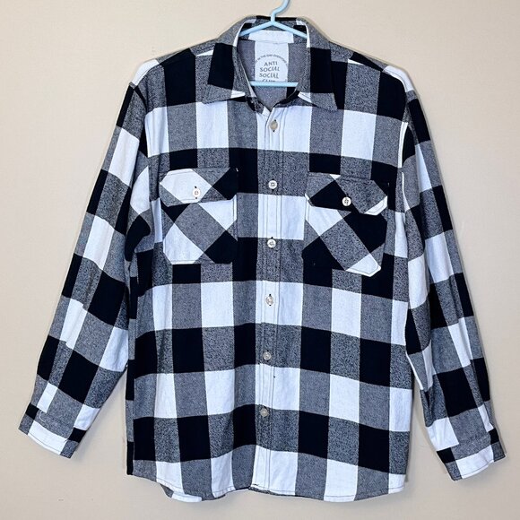 Anti Social Social Club Flannel Plaid Floral Button Down Shirt - Men's Size L - Picture 2 of 14